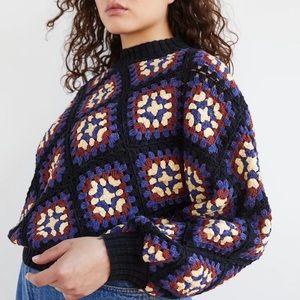 SOLD Misha and Puff Crochet Square Sweater in Pale Black